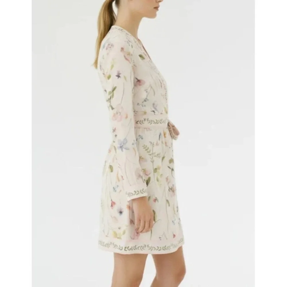 NWT H&M Floral Wrap Dress Large Fairy Botanical LS Feminine Brunch Wedding Chic - Picture 10 of 16
